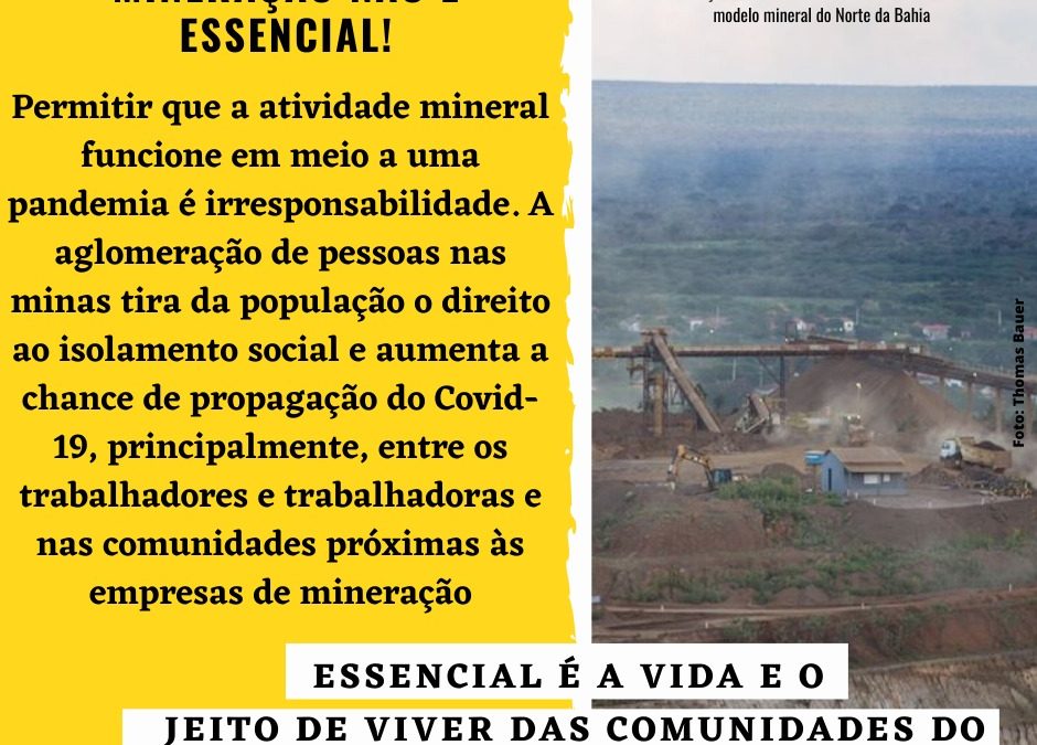Carta-denúncia Mineração e pandemia: essencial é a vida!